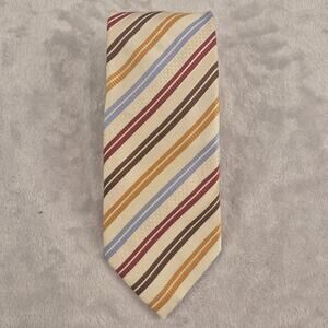 CANALI Tie 100% Silk Blue Red Cream Brown Yellow Diagonal Repp Stripe Italy